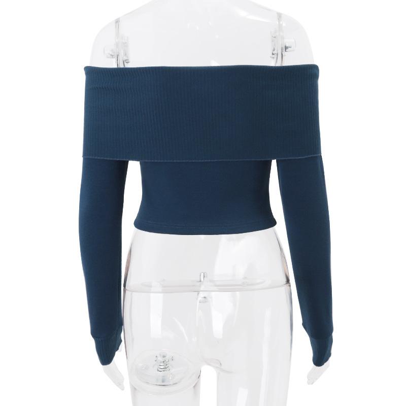 Off shoulder long sleeve knitted solid top