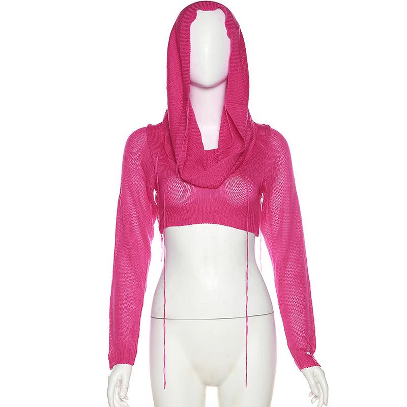 Hoodie long sleeve knitted crop top
