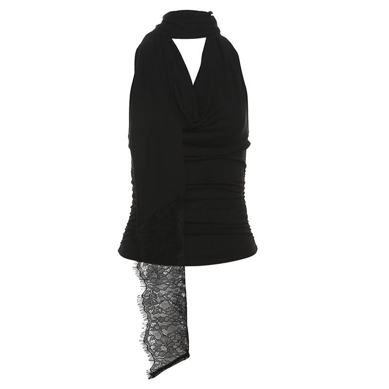Halter cowl neck ruched backless top