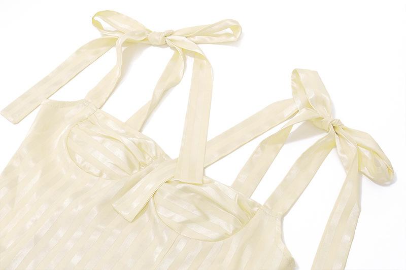 Striped smocked bowknot ribbon cami top