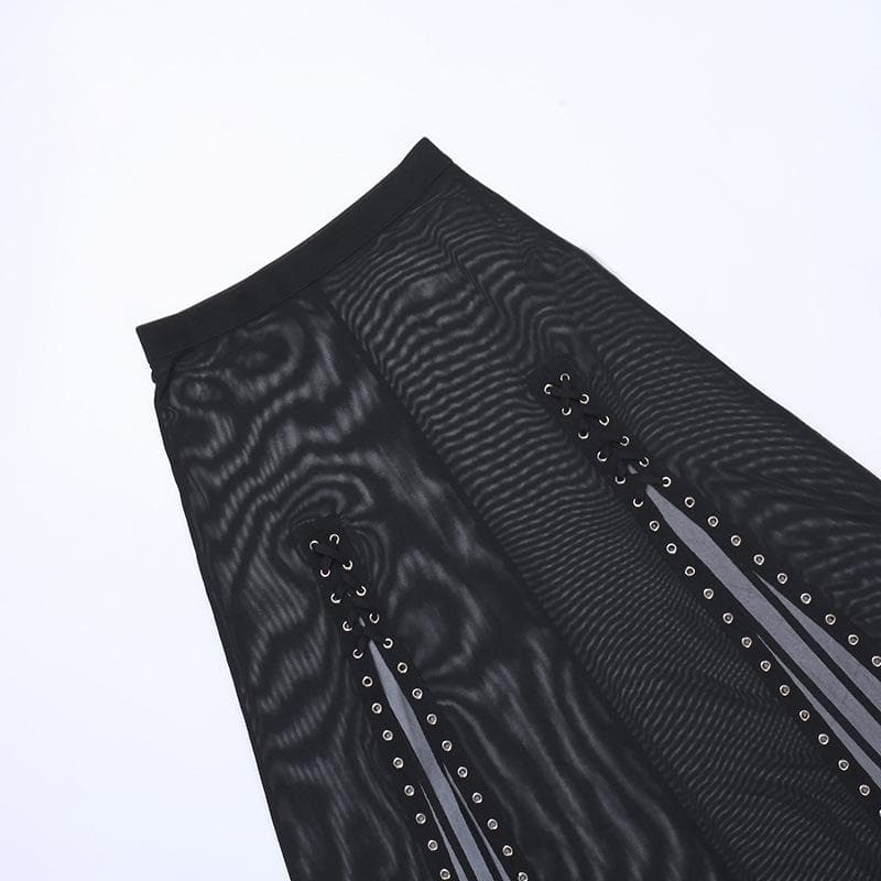 Sheer mesh see through lace up slit solid maxi dress  | samba dress