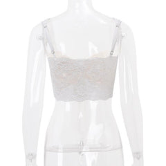 Lace mesh patchwork knotted crop cami top