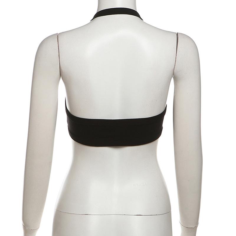 Halter hollow out buckle backless crop top