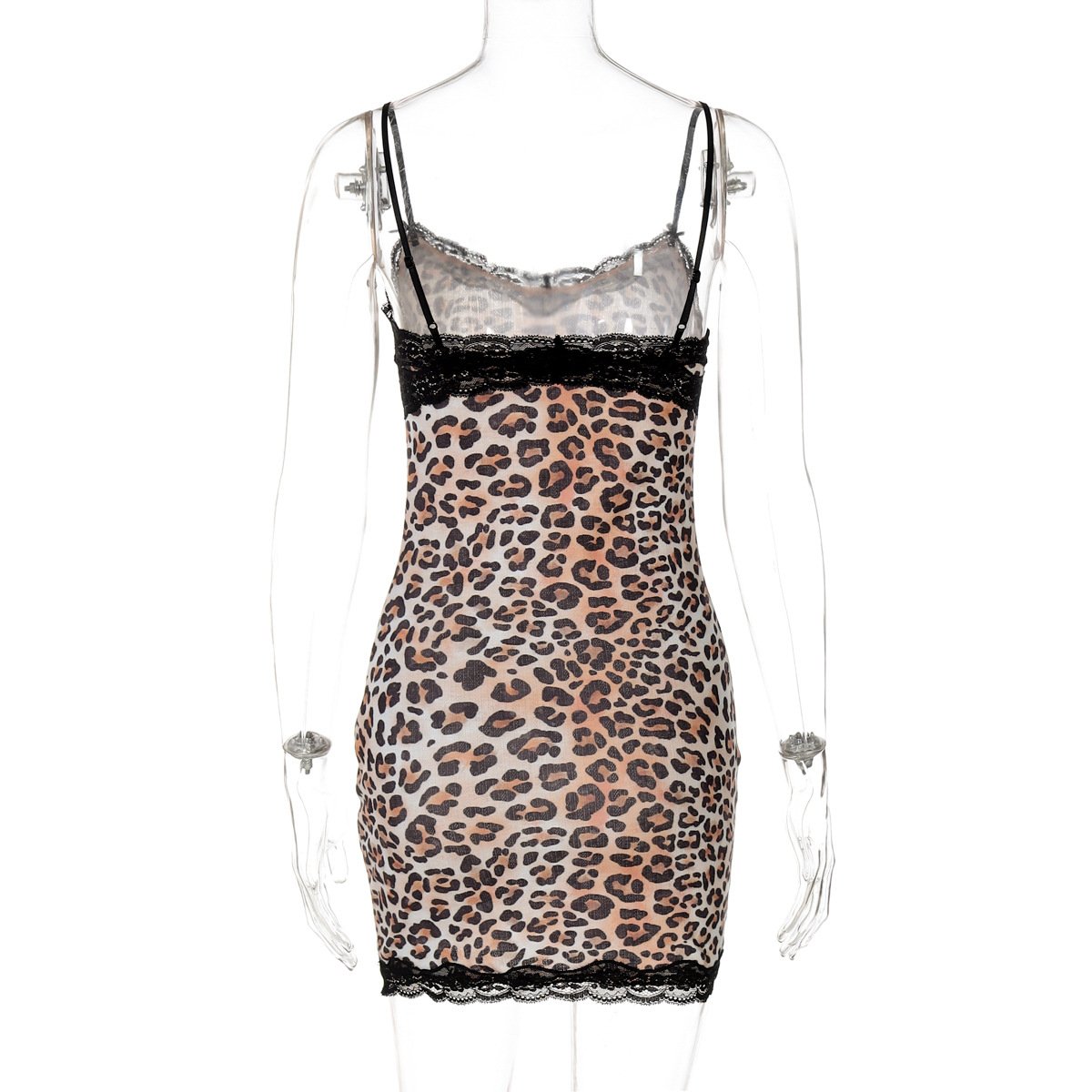 Leopard print v neck lace hem bowknot cami mini dress