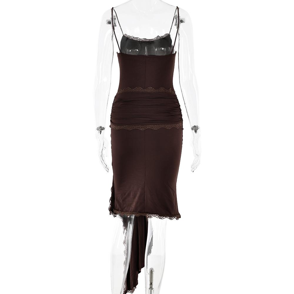 Lace hem irregular ruffle cami midi dress