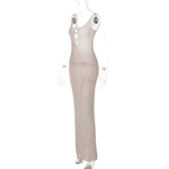 Knitted hollow out backless cami maxi dress