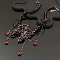 Spider pendant red metal chain layered necklace