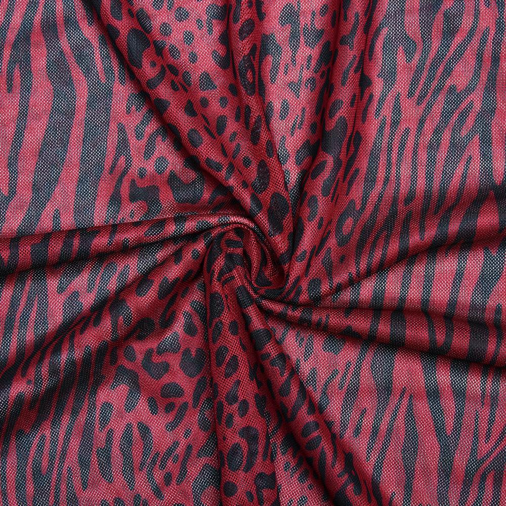 Long flared sleeve tiger print sheer mesh backless maxi dress  | red tango dress  | samba dress