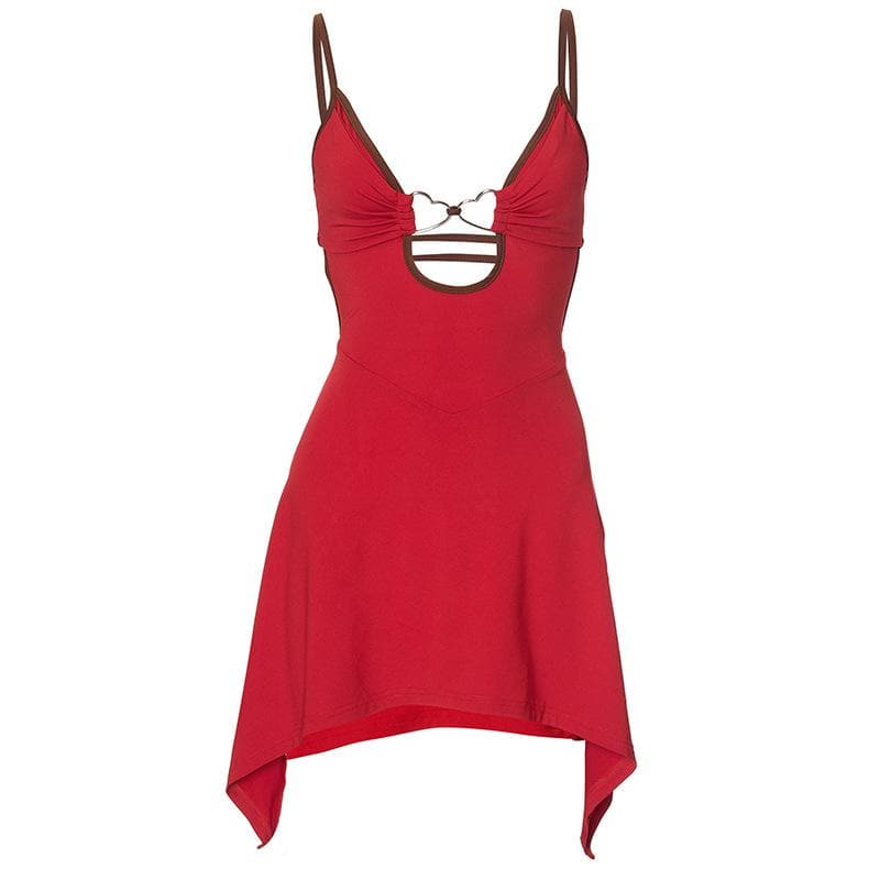 Heart ring ruched backless cami mini dress  | red tango dress