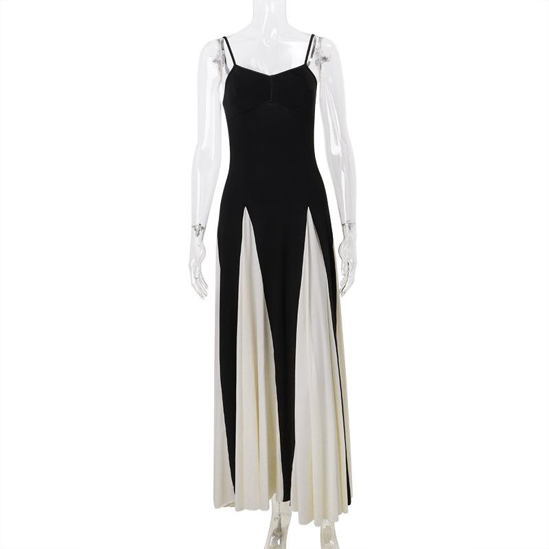 V neck patchwork contrast cami maxi dress