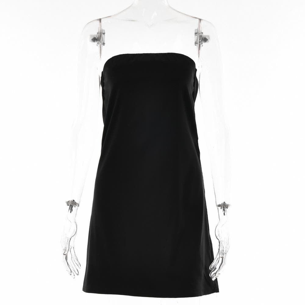 Satin hollow out backless A line solid tube mini dress