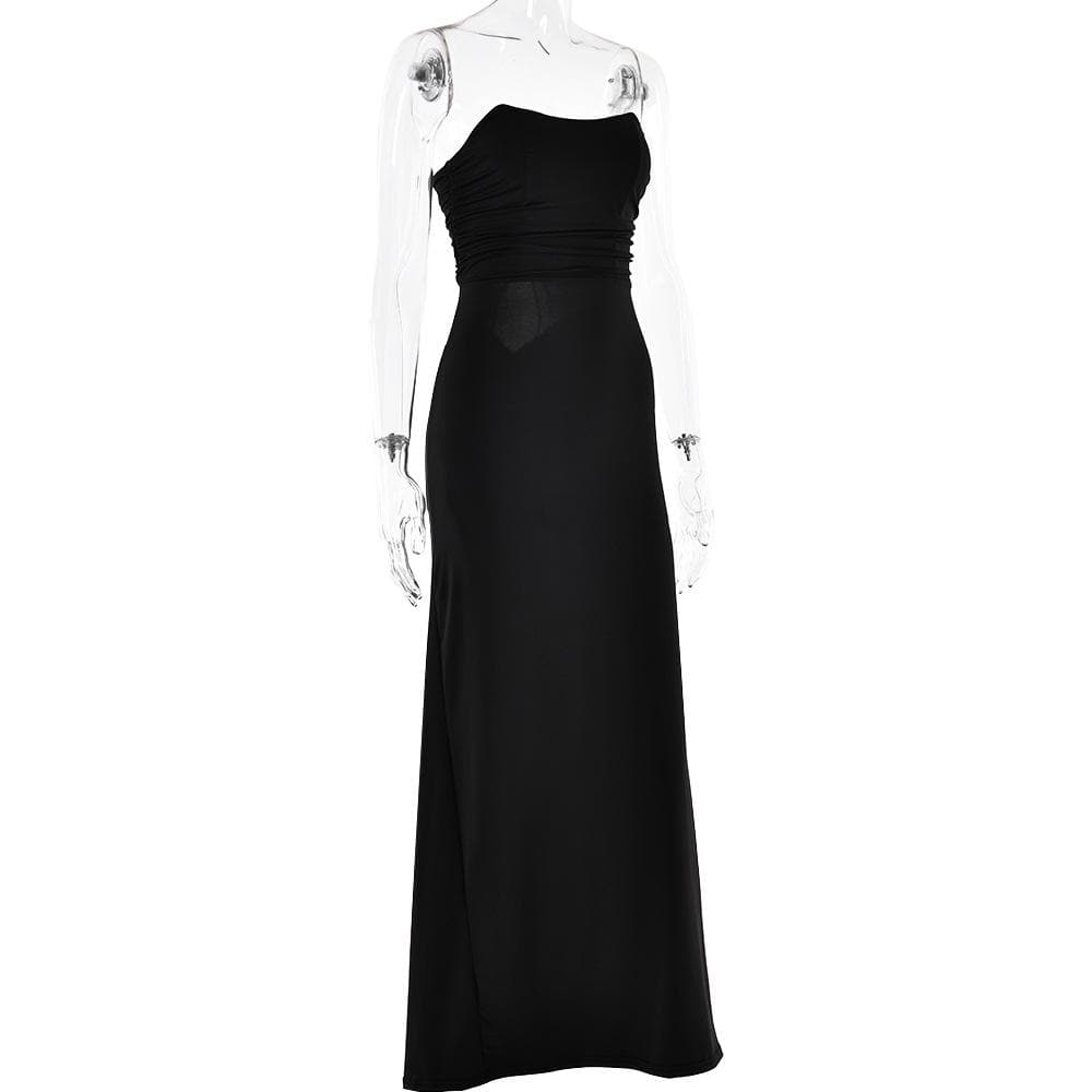 Ruched lace up backless hollow out tube cut out maxi dress