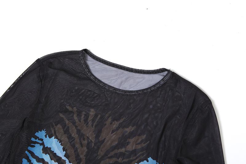 Long sleeve tiger print crewneck sheer mesh midi dress  | samba dress