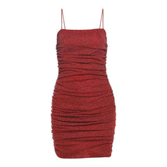 Glitter ruched backless solid cami mini dress  | red tango dress