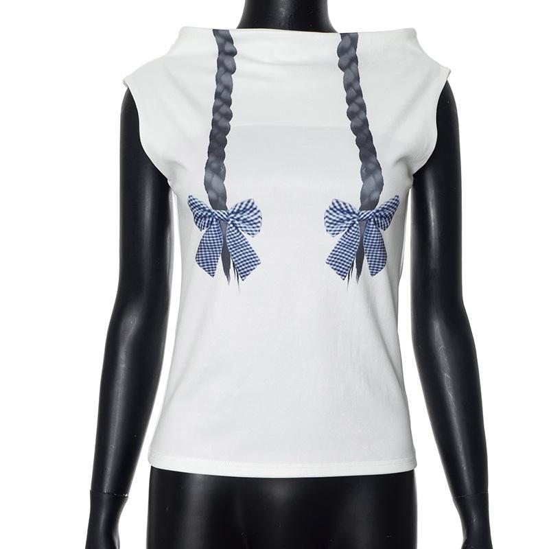 Cap sleeve braid print contrast top