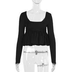 U neck long sleeve solid top