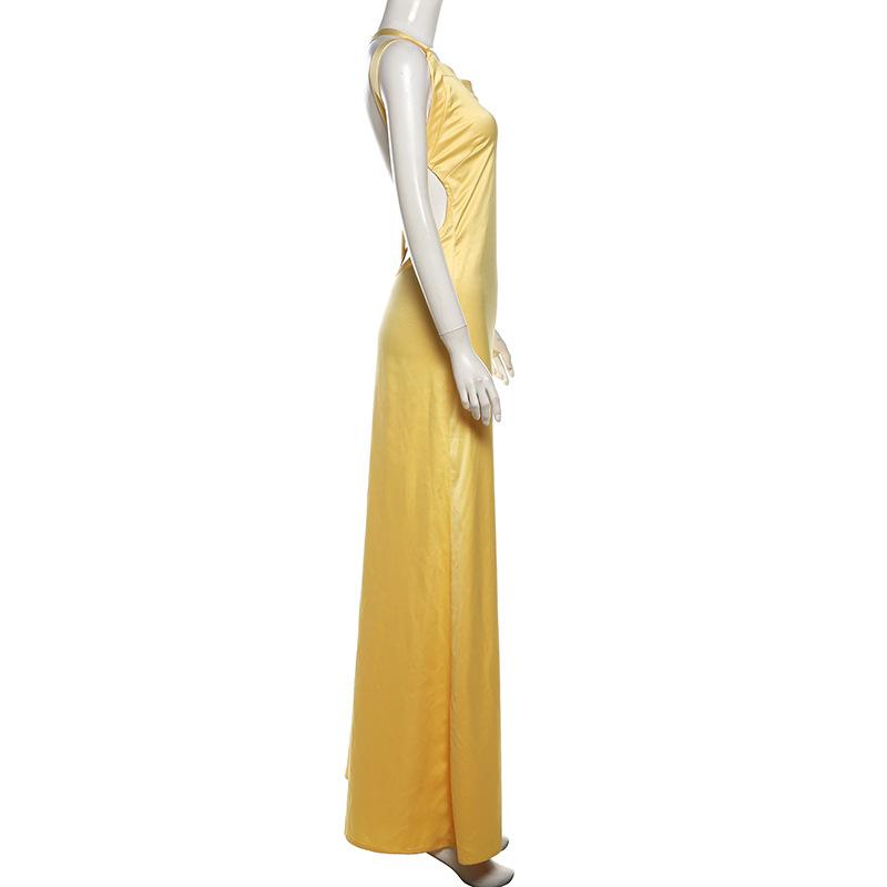 One shoulder satin backless knotted maxi dress