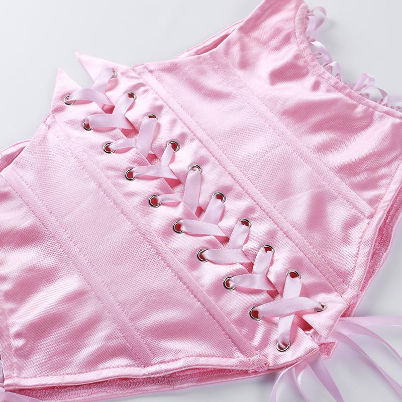 Lace up self tie solid corset top