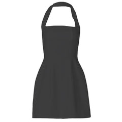 Halter solid ruched stitch zip-up mini dress