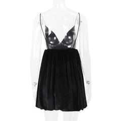 V neck velvet backless cami mini dress