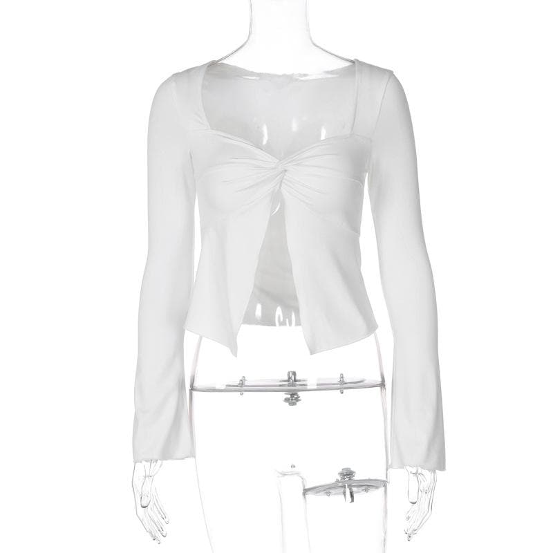 Long sleeve ruched sweetheart neck slit crop top