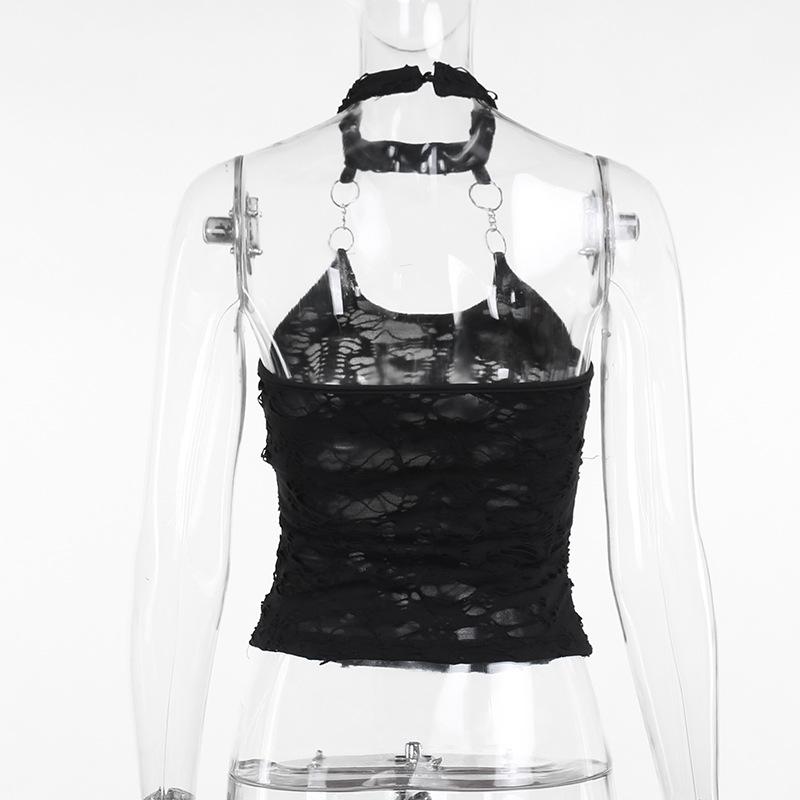 Halter u neck o ring hollow out see through top