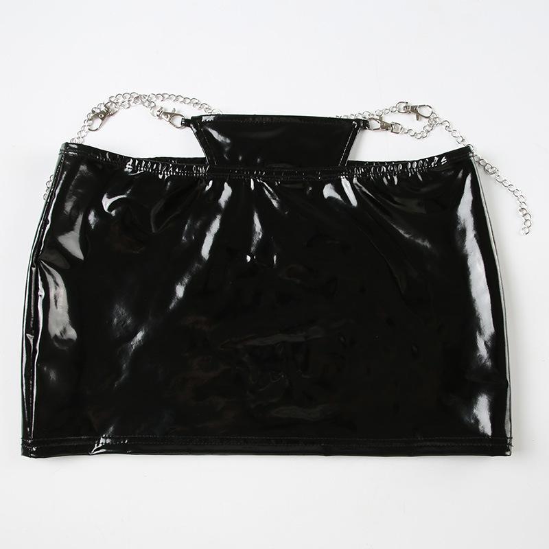 PU leather metal chain mini skirt