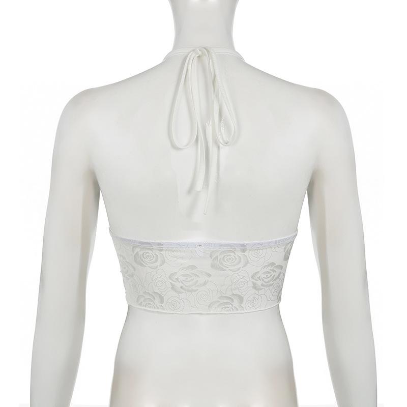 Halter lace ruched solid knotted top