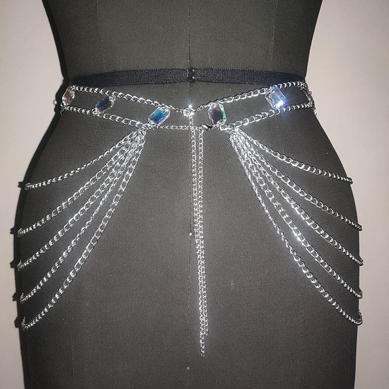 Halter crystal hollow out metal chain waist chain set