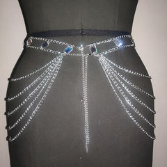 Halter crystal hollow out metal chain waist chain set