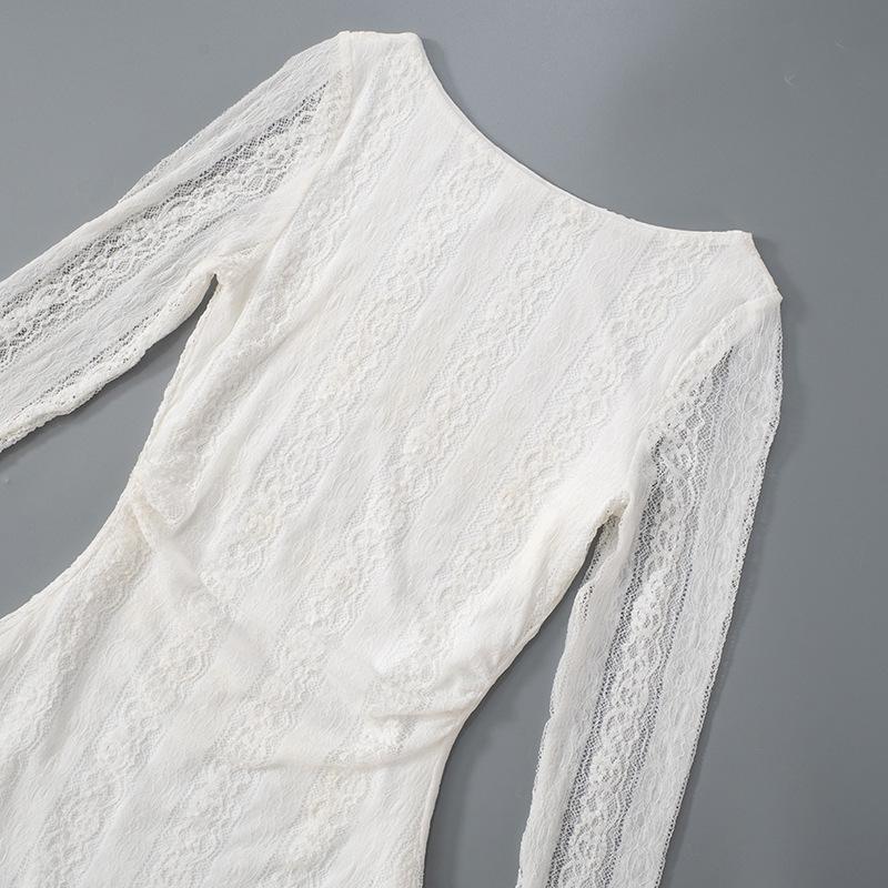 Crewneck long sleeve lace mini dress