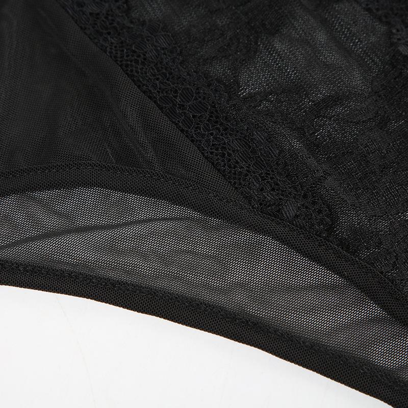 Halter lace bowknot mesh cami bodysuit