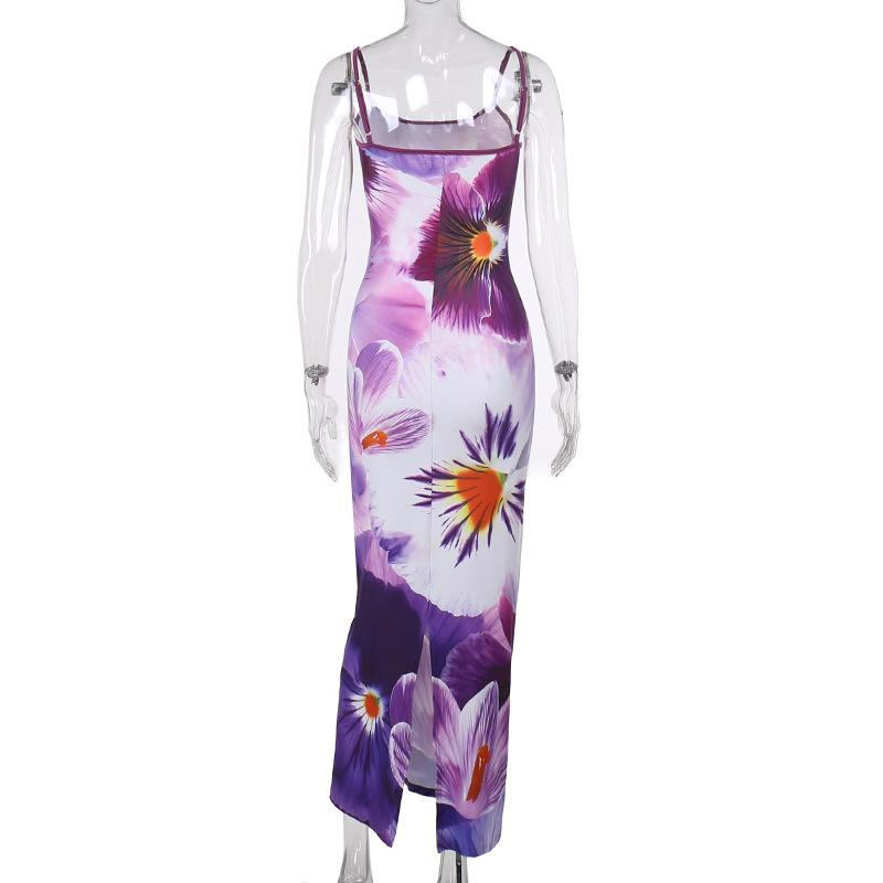 U neck flower print cami maxi dress