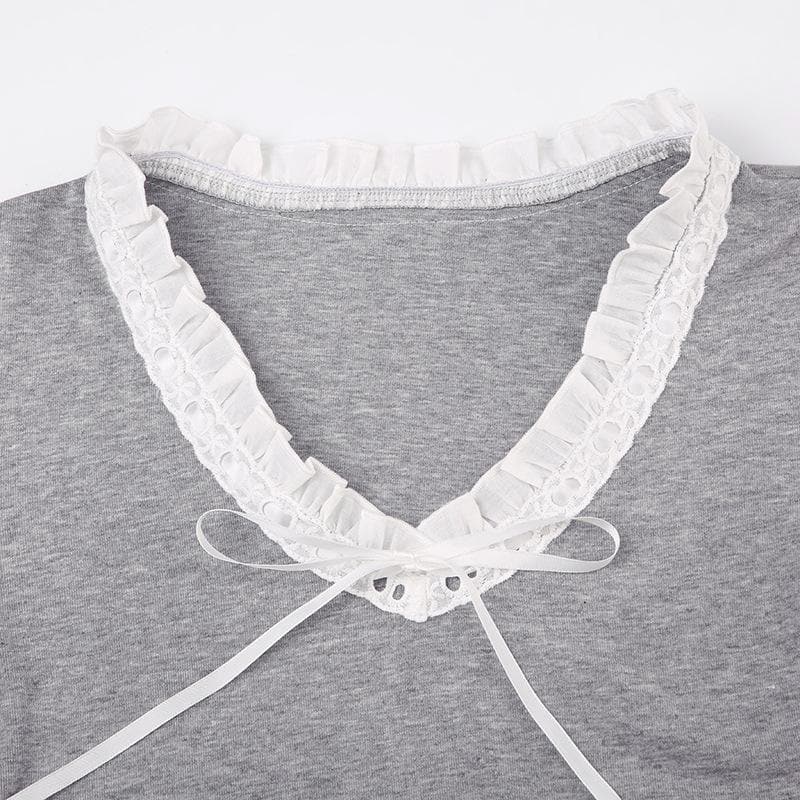 Flared sleeve ruffle patchwork long sleeve contrast top