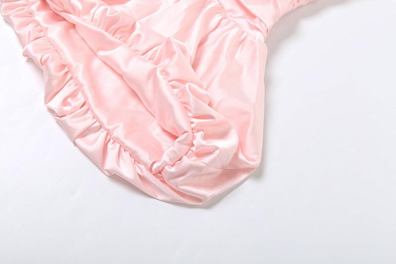 Ruched zip-up satin sweetheart neck backless mini dress
