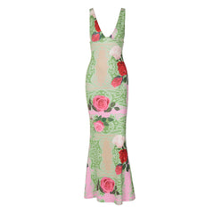 Flower print v neck cami maxi dress