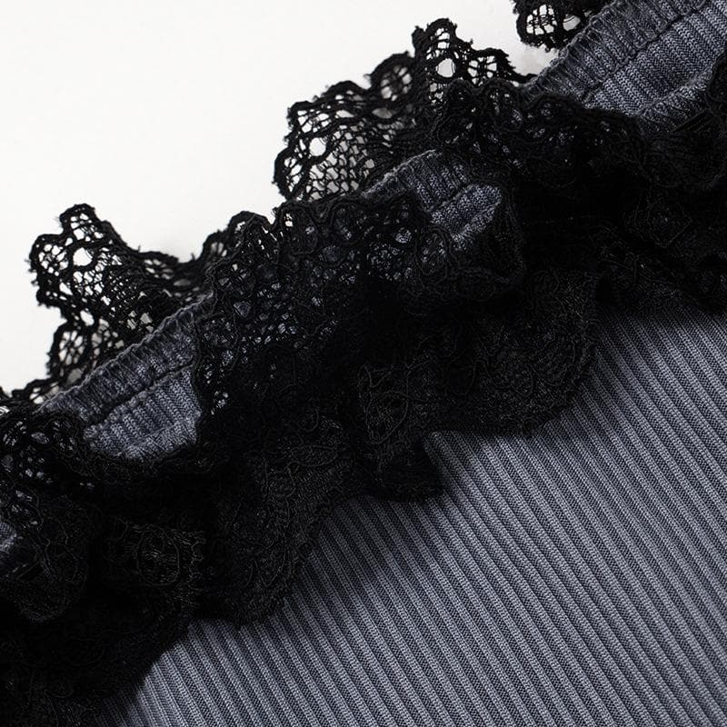 Long flared sleeve off shoulder bowknot lace hem top