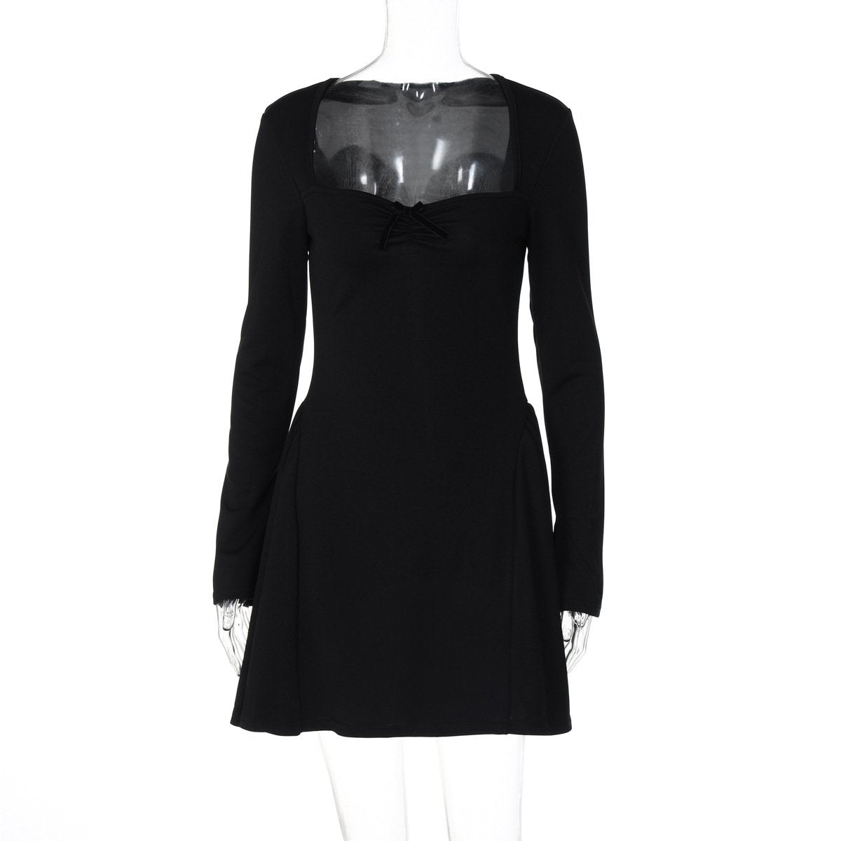 Long sleeve bowknot solid ruched mini dress  | red tango dress