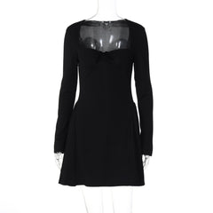 Long sleeve bowknot solid ruched mini dress  | red tango dress
