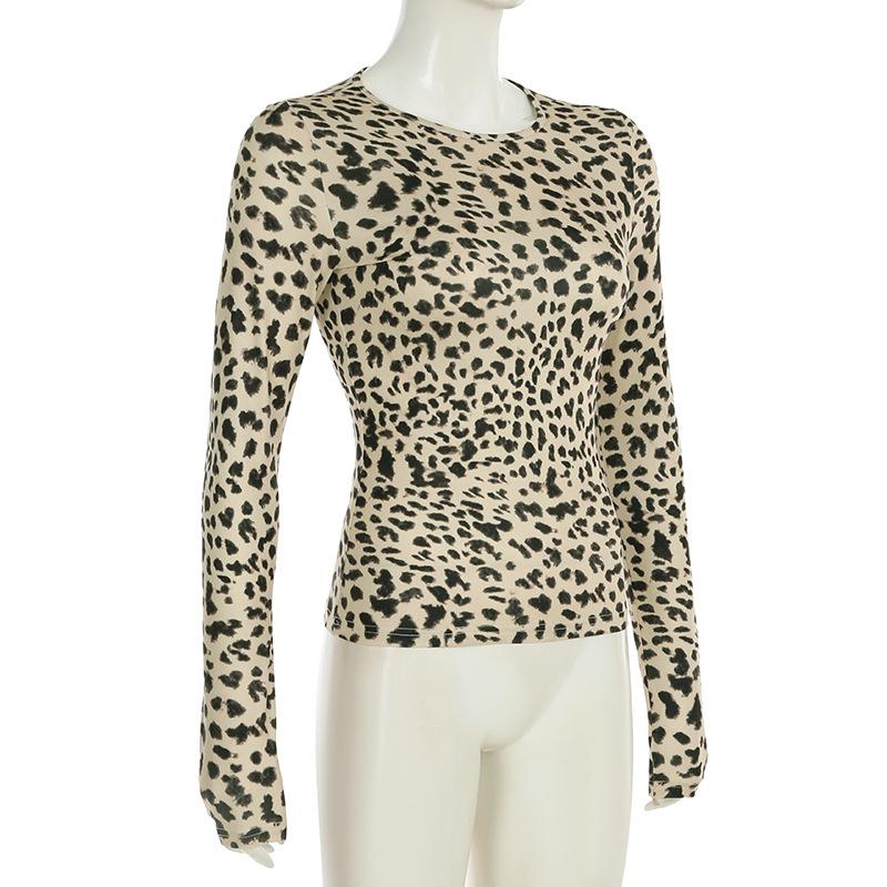Leopard print long sleeve crewneck top