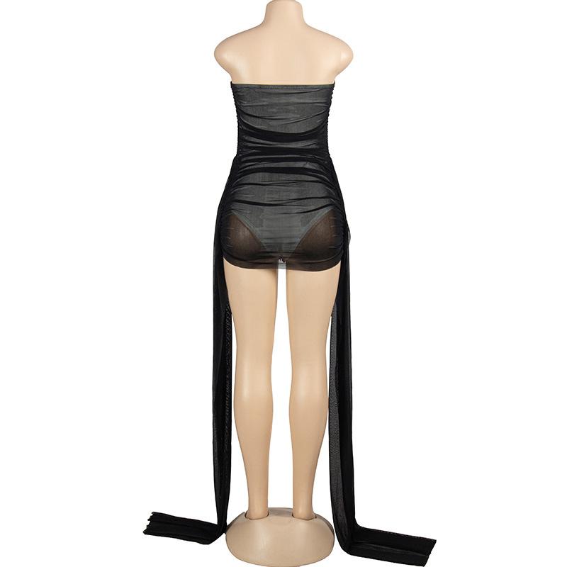 Backless mesh ruched tube mini dress  | red tango dress