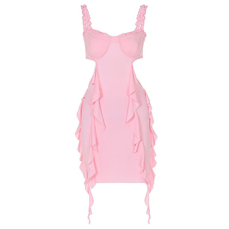 Sweetheart neck ruffle hollow out cami mini dress