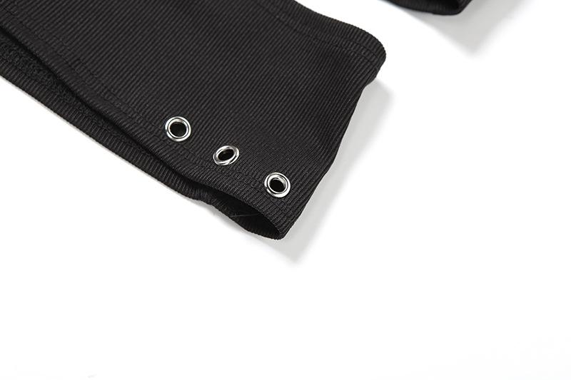 Hoodie u neck hollow out mesh top