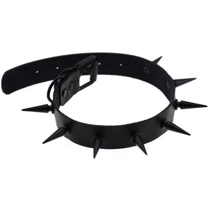 PU leather rivet o ring metal chain necklace