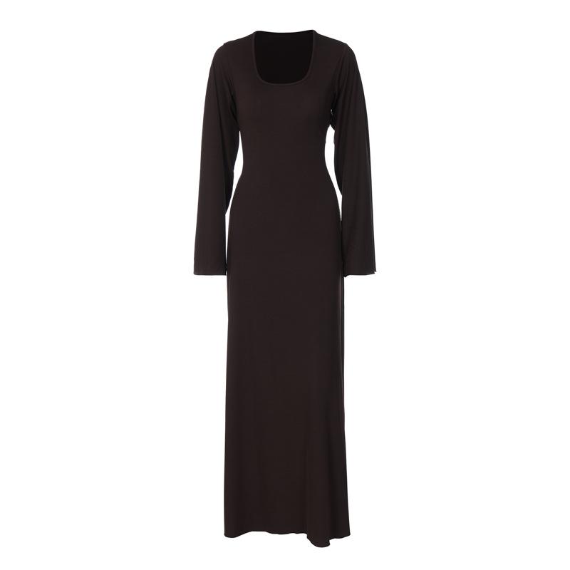 Long sleeve u neck ribbed solid maxi dress  | red tango dress