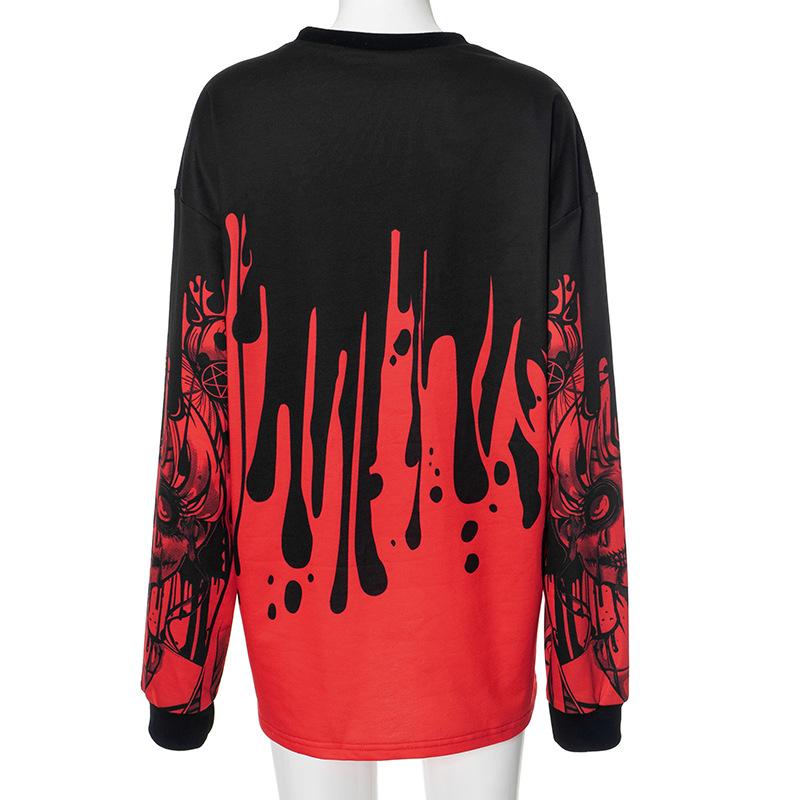 Long sleeve crewneck abstract contrast top