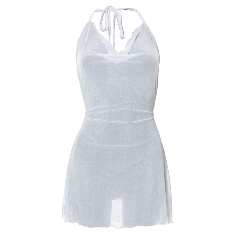 Halter cowl neck sheer mesh ruffle mini dress  | red tango dress  | samba dress