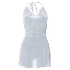Halter cowl neck sheer mesh ruffle mini dress  | red tango dress  | samba dress
