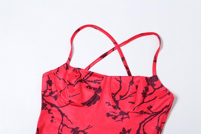 Print cross front ruched cami maxi dress  | red tango dress