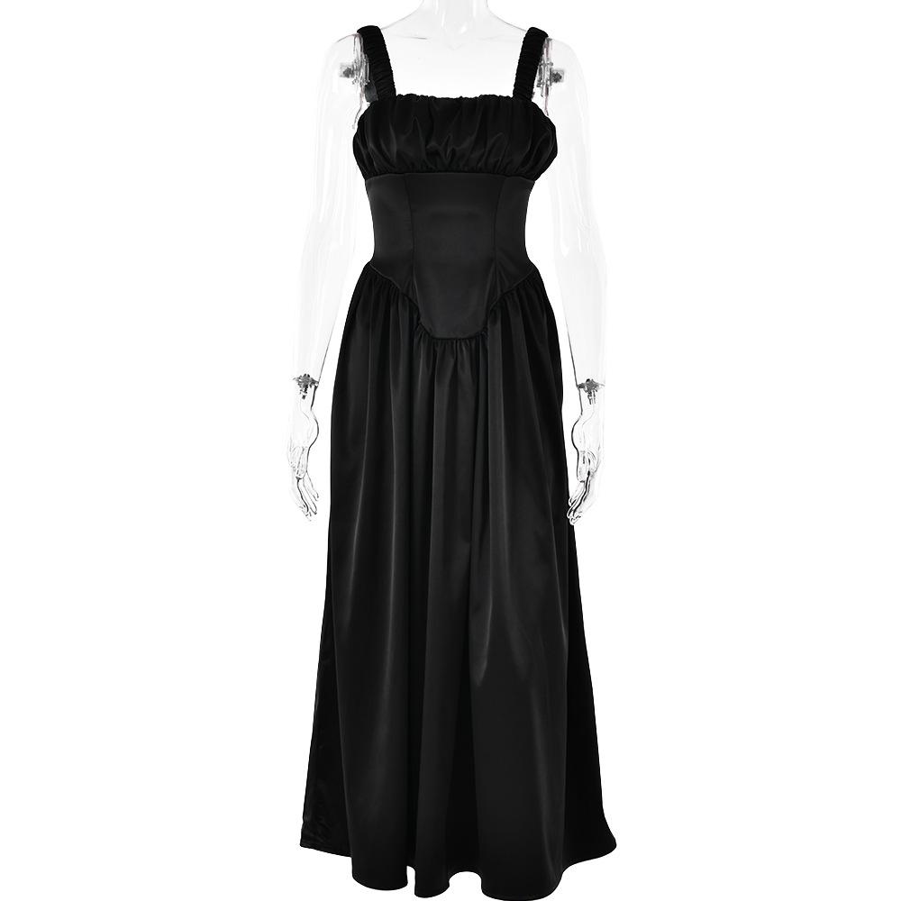 Ruched corset zip-up satin cami maxi dress